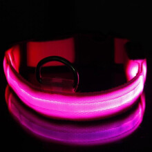 (Pink, XS) LED Lighted Dog Collar, Glow in the Dark Nylon Pet Collar, Rechargeable Safety Collar for Dogs, Visible Night Walk, Purple, Medium/Large