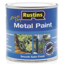 RUSTINS MPBK250 250ml Quick Dry Metal Paint - Black, Satin Finish, Direct to Rust Formula