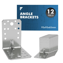 12PCS 95x95x65mm Heavy Duty Angle Brackets, Galvanised L Brackets for Wood, 2mm Thick Metal Corner Brackets, Reinforced Ribbed Right Angle Brackets fo