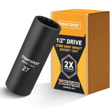 TIGHTSPOT 1/2" Drive 27mm Deep Impact Socket, 12-Pt, CRV Steel