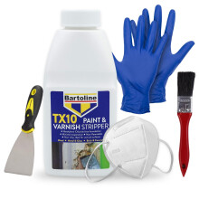 Bartoline TX10 Paint & Varnish Stripper Kit 500ml – Non-Caustic Strong Paint Remover with Scraper Tool, Brush, Gloves & Mask for Wood Furniture, Met