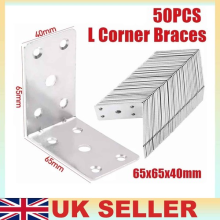 50PCS Angle Bracket Heavy Duty L Corner Braces Plates - Wood Steel 65x65x40mm UK