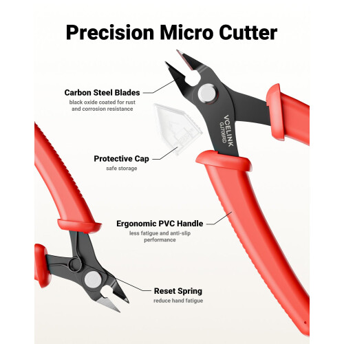VCELINK Flush Wire Cutter, Precision Side Cutter, Mini Wire Snips, Red 1