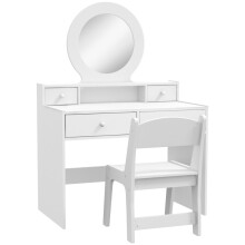 Kids Dressing Table Set with Stool and Oval Mirror, 4 Drawer Makeup Vanity for Girls Aged 3-8, Storage Gift