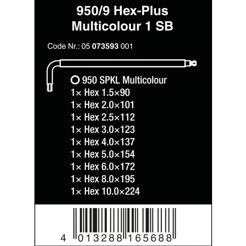 Wera Wera 950/9 Hex-Plus Multicolour 1, 9PC L-Key Set - 05073593001 1