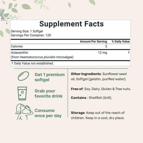 Astaxanthin Capsules with Vitamin D3 K2, Immune & Joint Support Supplement, 120 Count 1