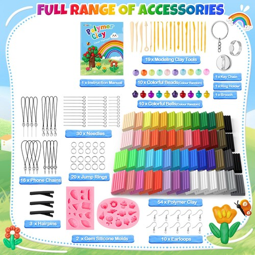 54 Pcs Polymer Clay Set Modeling Clay Kit DIY Clay Kit Creative Safe Non-toxic 1