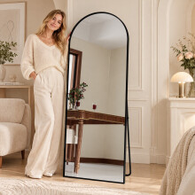 (165x60cm, Black) Full Length Mirror, Freestanding Floor Mirror with U-Shaped Stand