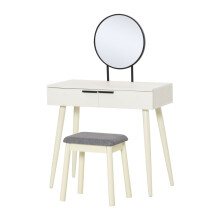 Dressing Table with Mirror and Stool, White Vanity Makeup Desk Set with 2 Drawers and Organiser, 80 x 40 x 123 cm