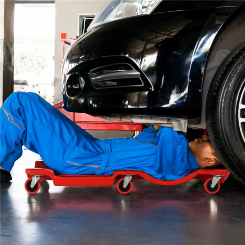 Mechanic Vehicle Creeper, Under-Car Rolling Crawler Board, with Headrest, Wheels, Red 2
