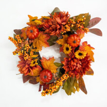Artificial Chrysanthemum & Pumpkin Wreath Autumnal