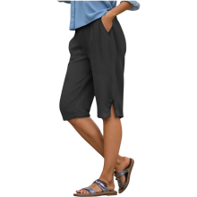 Women's Linen Shorts Bermuda Loose Summer Knee-Length Casual Black XL