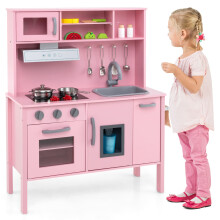 Kids Kitchen Playset Wooden Pretend Play Kitchen-Pink