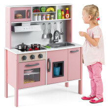 Kids Kitchen Playset Wooden Pretend Play Kitchen-Pink+White