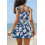 Einteiliger Badeanzug Halter Backless Gerafft Blau M — damen badeanzug einteilig, badekleid figurformend 2