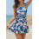 Einteiliger Badeanzug Halter Backless Gerafft Blau M — damen badeanzug einteilig, badekleid figurformend 3