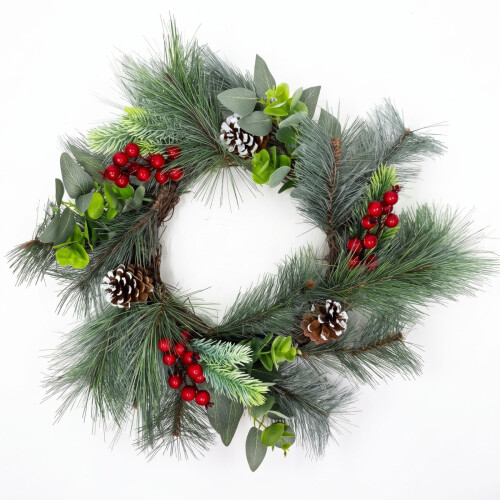 Homescapes Artificial Frosted Pinecone Wreath, Winter Snow