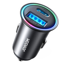 Joyroom Mini Cargador de Coche Metálico 60W, USB-C, USB-A