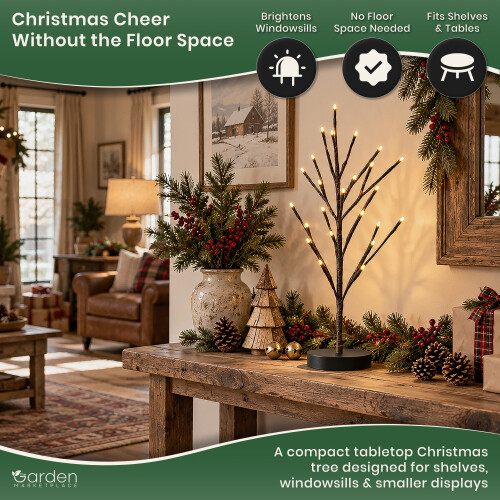 Snowy Brown Birch Twig Christmas Tree, 24 LEDs 2