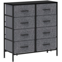 Fabric Chest of Drawers with 8 Fabric Drawers, Black Industrial Bedroom Dresser with Steel Frame and Wooden Top