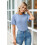 Damen-Strickbluse mit kurzen Ärmeln, Rundhalsausschnitt, Blau XL — damenpullover, strickbluse damen, pullover kurzarm 3