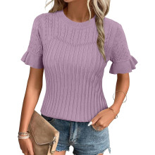 Damen-Strickpullover Leicht Kurzarm Violett Größe XL