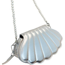 Modische Damen Schultertasche Muschel Perlen Elegant Silber — damentasche muschel, schultertasche damen, perlentasche