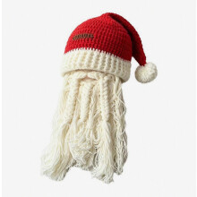 Kerstmuts van wol met grote baard, handgemaakte warme winddichte muts, feestelijke fotomuts