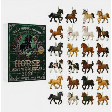 Kerstpaarden Adventskalender 2026, 24 dagen kerstcountdownkalender met 24 unieke 2D paardenornamenten voor paardenliefhebbers en verzamelaars