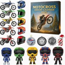 Motocross adventskalender 2025, 24 dagen aftellen tot Kerstmis met mini crossmotoren, 2D acryl motorfietsdecoratie voor de kerstboom, racerfiguren &