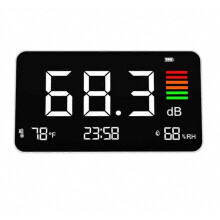 Digitale decibelmeter voor op het bureau, geluidsniveaumeter 30-130 dBA met temperatuur- en vochtigheidsdetectie voor thuis, school en bibliotheek DM2