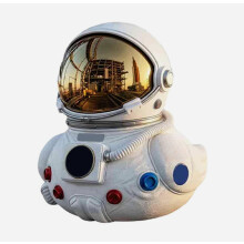 Commemorative Astronaut Duck White & Silver Sculpture Figurines Orange Suit Outer Space Desk Giant