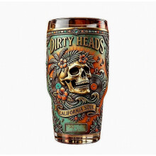 Vintage Bierglas mit Totenkopf- und tropischem Blumenmuster, dekoratives Glas, Geschenkidee für Männer