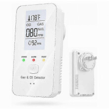4-in-1 gasmelder: CO-alarm, koolmonoxide- en gaslekdetector met temperatuur- en vochtigheidsmeter, digitaal display, stekkerbaar, voor thuisveiligheid