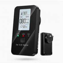 4-in-1 gasmelder: CO-alarm, koolmonoxide- en gaslekdetector met temperatuur- en vochtigheidsmeter, digitaal display, stekkerbaar, voor thuisveiligheid
