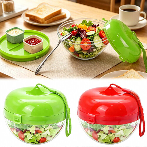 Salad container with dressing container Multi-Compartment Tray for Food Separation. Modern aesthetic kitchen-gadget 1