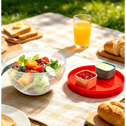Salad container with dressing container Multi-Compartment Tray for Food Separation. Modern aesthetic kitchen-gadget 2
