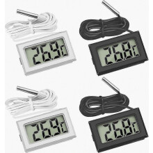 Mini digitale LCD-thermometer met sensorsonde voor temperatuurmeting in koelkasten, vriezers en aquariums (2 zwarte, 2 witte)