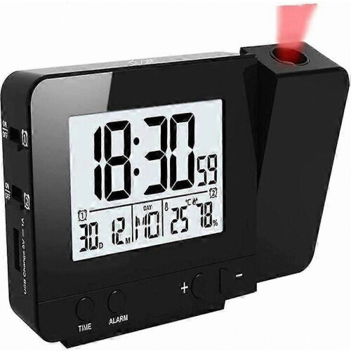 Projection Alarm Clock, 180 Adjustable Projection Dual Alarm Clock, Temperature and Humidity Display, Home LED Electronic Clock
