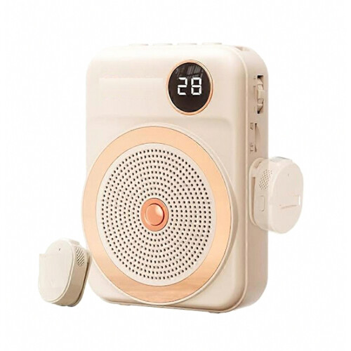 Stemversterker voor docenten met draadloze dasspeldmicrofoon, draagbare Bluetooth-microfoon en luidspreker.