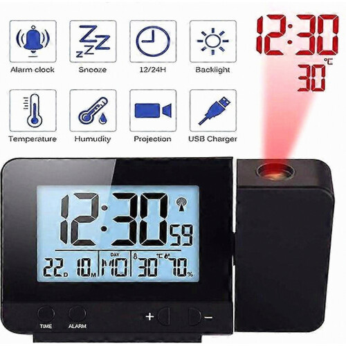 Projection Alarm Clock, 180 Adjustable Projection Dual Alarm Clock, Temperature and Humidity Display, Home LED Electronic Clock 2