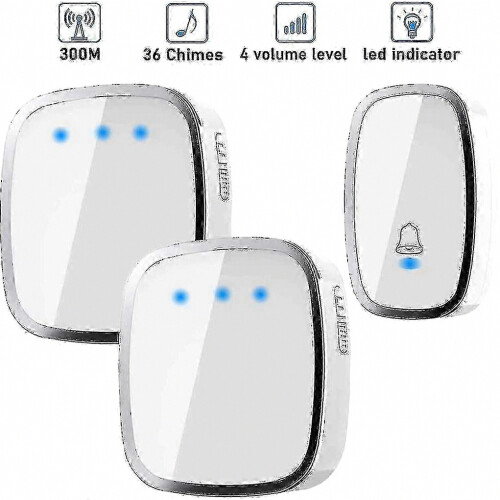 Long Range Wireless Doorbell with 36 Melodies, 4 Volume Settings, 1 Weatherproof Button & 2 1