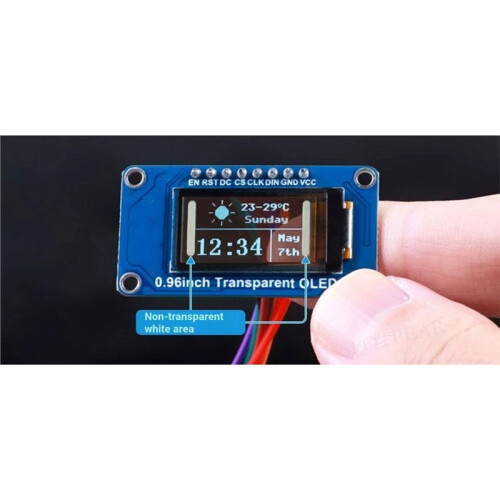 Módulo de Tela OLED Transparente de 0,96 Polegadas, 128x64 SSD1312, Interface SPI I2C para  para Raspberry Pi ESP32 STM32 2