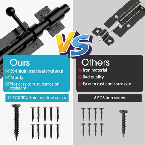 Fecho de Correr para Portão, Trinco de Ferrolho, Trava de Aço Inoxidável 304 Maciço de 6,3 Polegadas com Acabamento Preto para Cerca de Madeira 1
