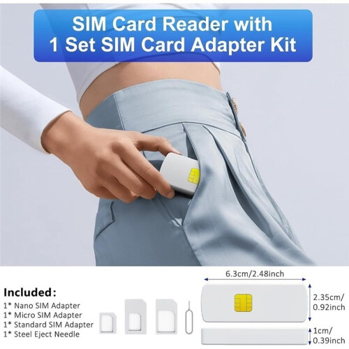 SIM Card Reader Micro Sim Card Readers-USB to SIM Card Adapter Edit,Sim Card Adapter Kit with Eject Pin and Read 2