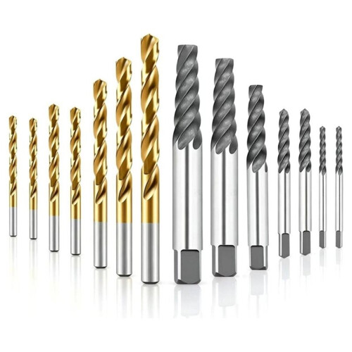 14 Pcs Screw Extractor Set with Left Hand Drill Bits, Heavy Duty Easy Out Broken Bolt Remover Kit
