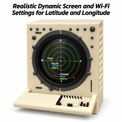 Rastreador de Voo ADS-B USB-C para Mesa, Design Retrô de Computador, Receptor de Aviação Silencioso WiFi de 1,28 Polegadas, Caixa Impressa em 3D 1