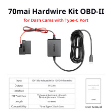 70mai Dashcam Hardwire-Kit OBD-II, verstellbares UP06 Hardwire-Kit, Typ-C Plug-and-Play für Parküberwachung