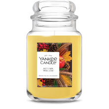 Yankee Candle Otoño Wreath, Vela Aromática de Otoño, Tarro Grande de 22oz con hasta 150 Horas de Tiempo de Quema