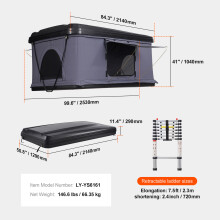 SucceBuy daktent met harde schaal, voor 2-3 personen, waterdicht met telescopische ladder en LED-licht